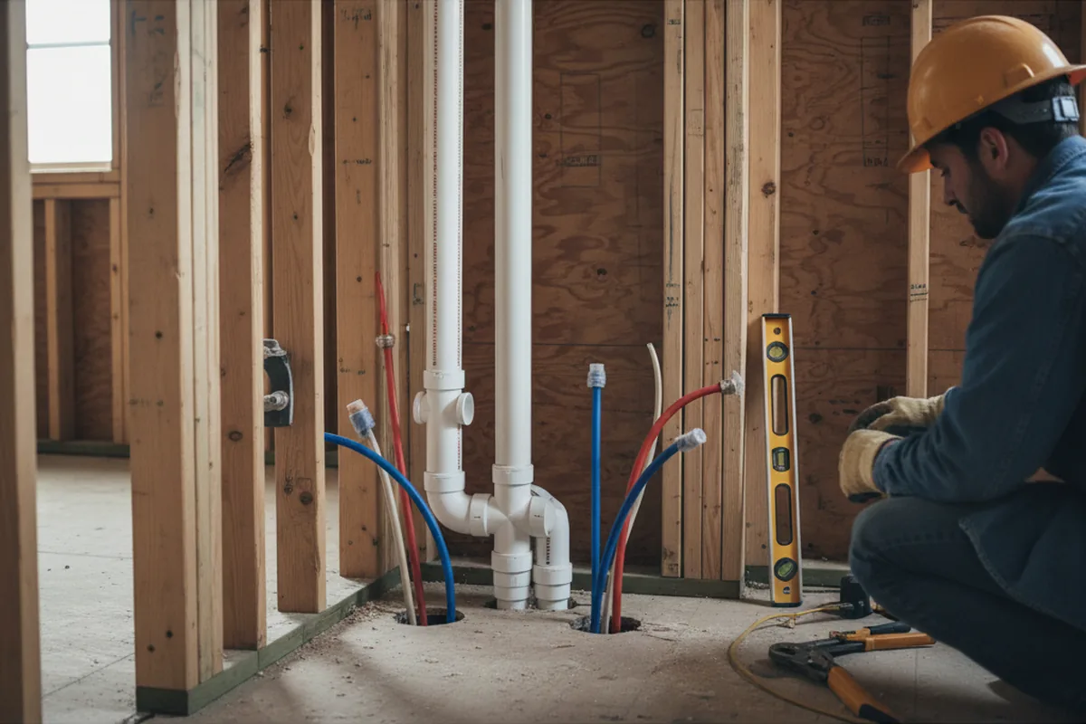 Drain and supply rough-in during Sump Pump Repair in Carteret