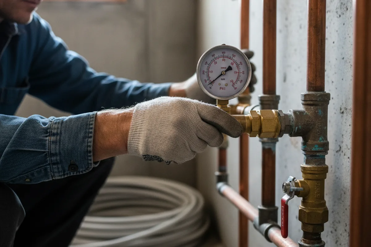 Pressure testing a repaired line during Water Line Repair in Carteret